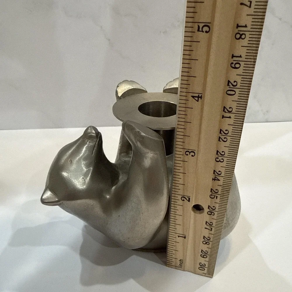 Vtg Restoration Hardware Candle Holder Polar Bear Silver Tone Holiday Winter